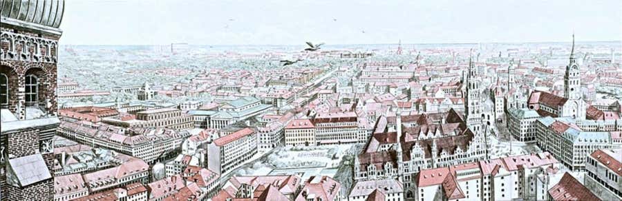 View of Munich (Szoke, 80), Lithograph with Graphite Stencil, Signed, 52/150