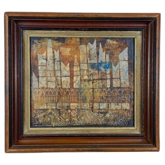 Richard Hackett Abstract Cityscape in Mixed Medium 1955