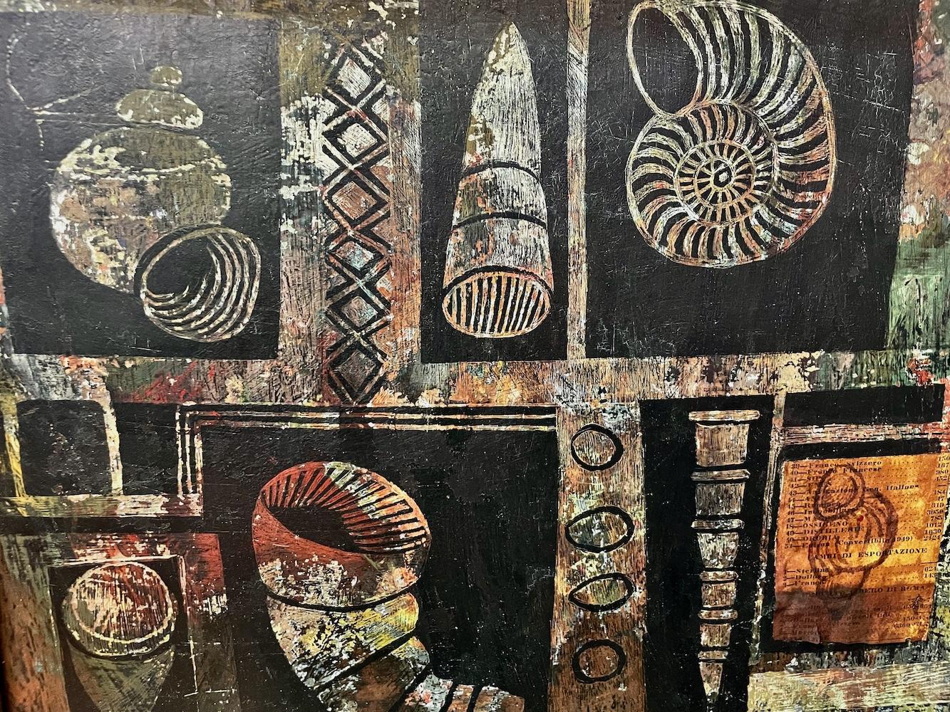 Mitte des 20. Jahrhunderts, Gemälde von Muscheln mit Collage – Painting von Richard Hackett