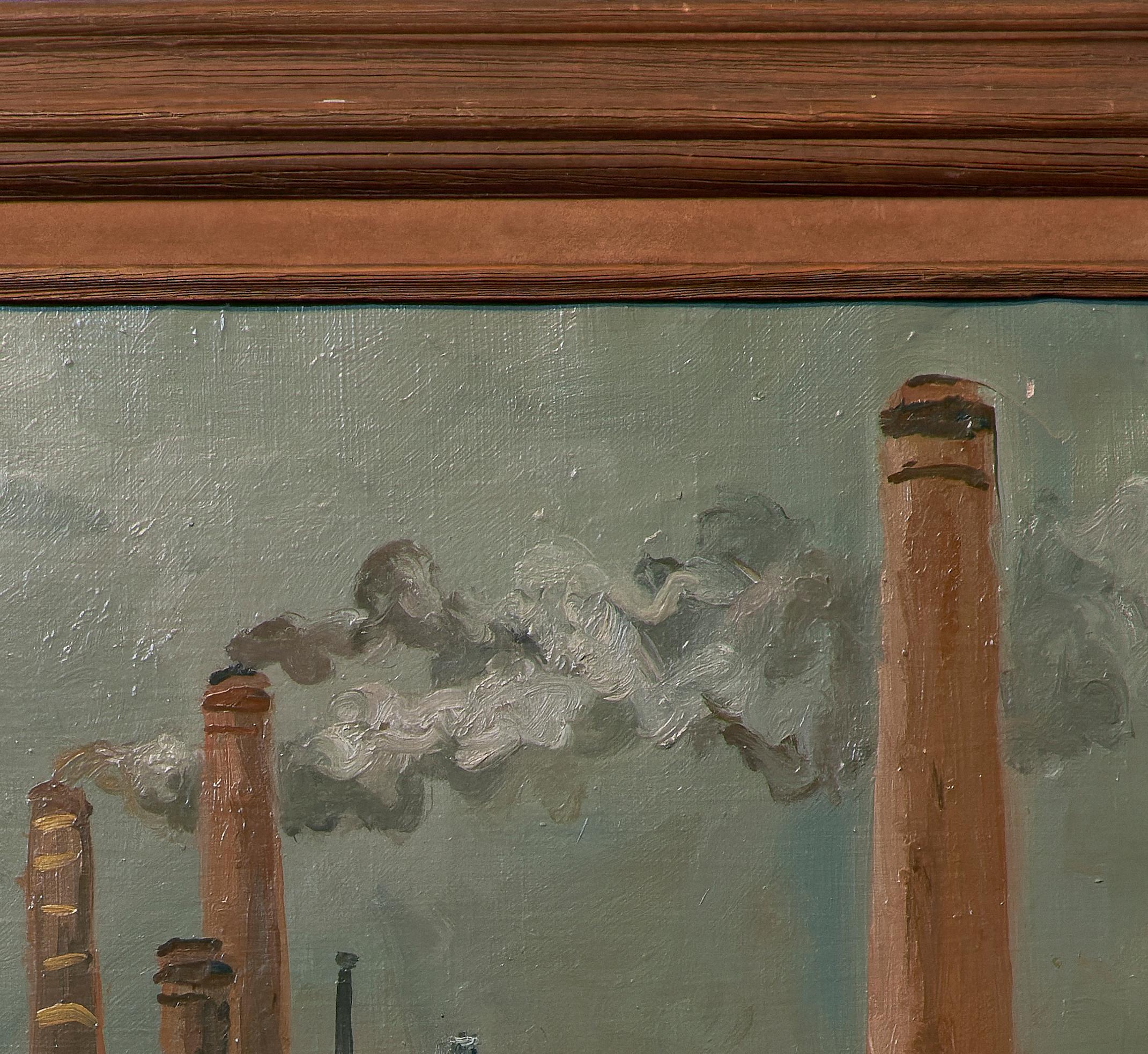 Richard Hackett (1917-1989, estadounidense) Pintura de paisaje industrial 3