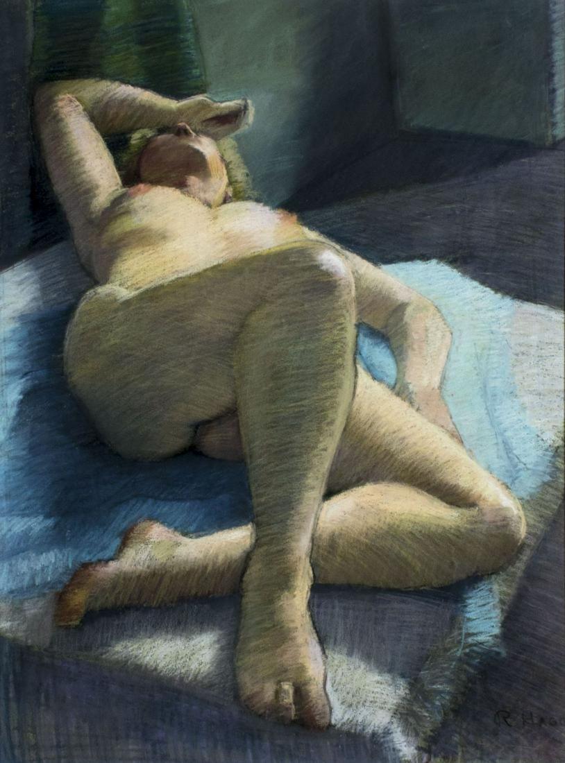 Recumbent Nude (Original Pastel) - Painting by Richard Hagg