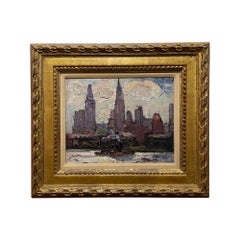 Antique 1925 Tugboat New York City Skyline EAST RIVER Chrysler Building