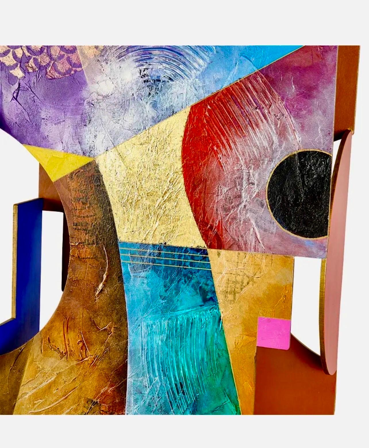 Grande scultura modernista in Steele con pittura geometrica astratta A. Richard Hall 9