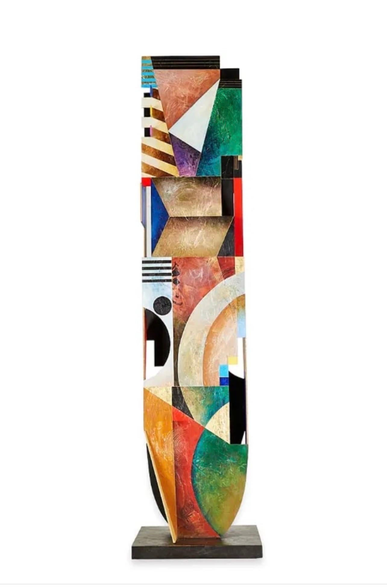 Grande scultura modernista in Steele con pittura geometrica astratta A. Richard Hall 1