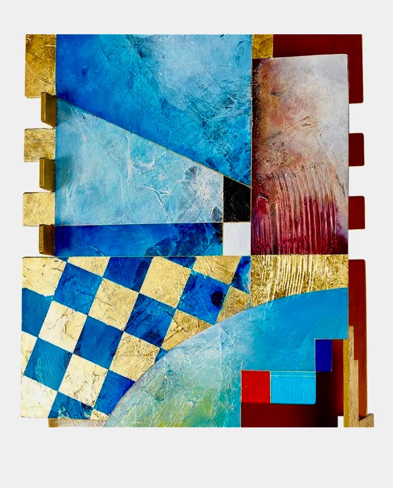 Grande scultura modernista in Steele con pittura geometrica astratta A. Richard Hall 7