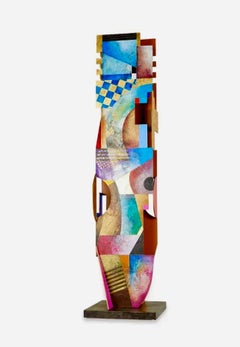 Grande sculpture moderniste en acier avec peinture géométrique abstraite Richard Hall