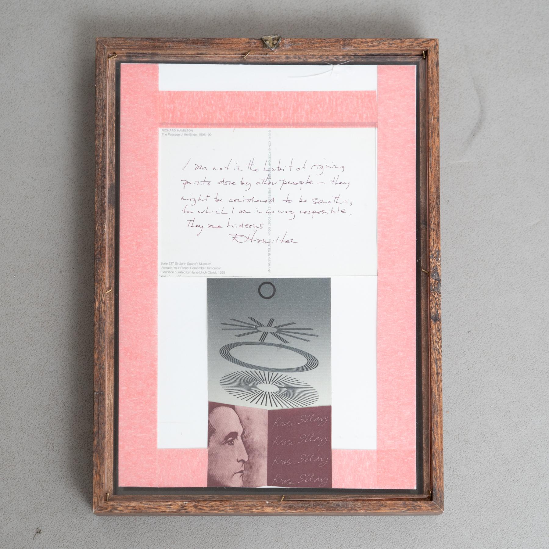 A. Richard Hamilton - Cartolina incorniciata scritta a mano e firmata su Marcel Duchamp in vendita 5