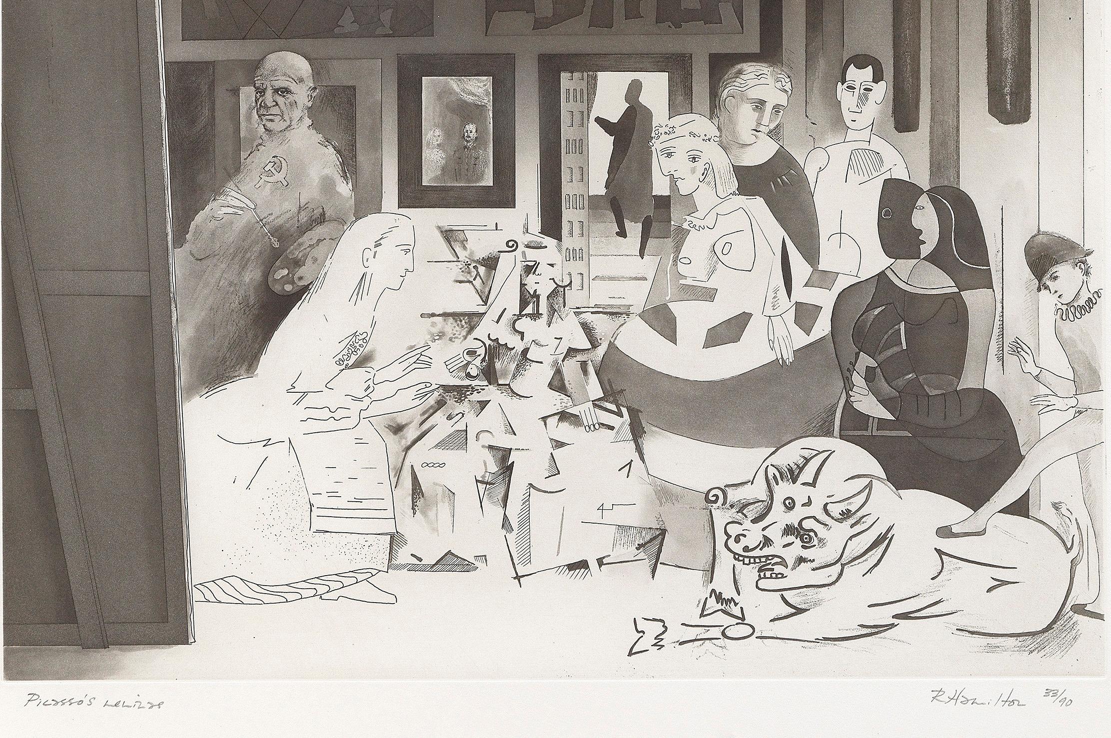 Etching with aquatint, roulette, and drypoint, 1973. 
Signed in pencil and numbered from the edition of 120. 
From: Homage to Picasso. 
Printed on Rives paper by Aldo Crommelynck, Paris. 
Co-published by Propyläen-Verlag, Berlin and Pantheon Press,