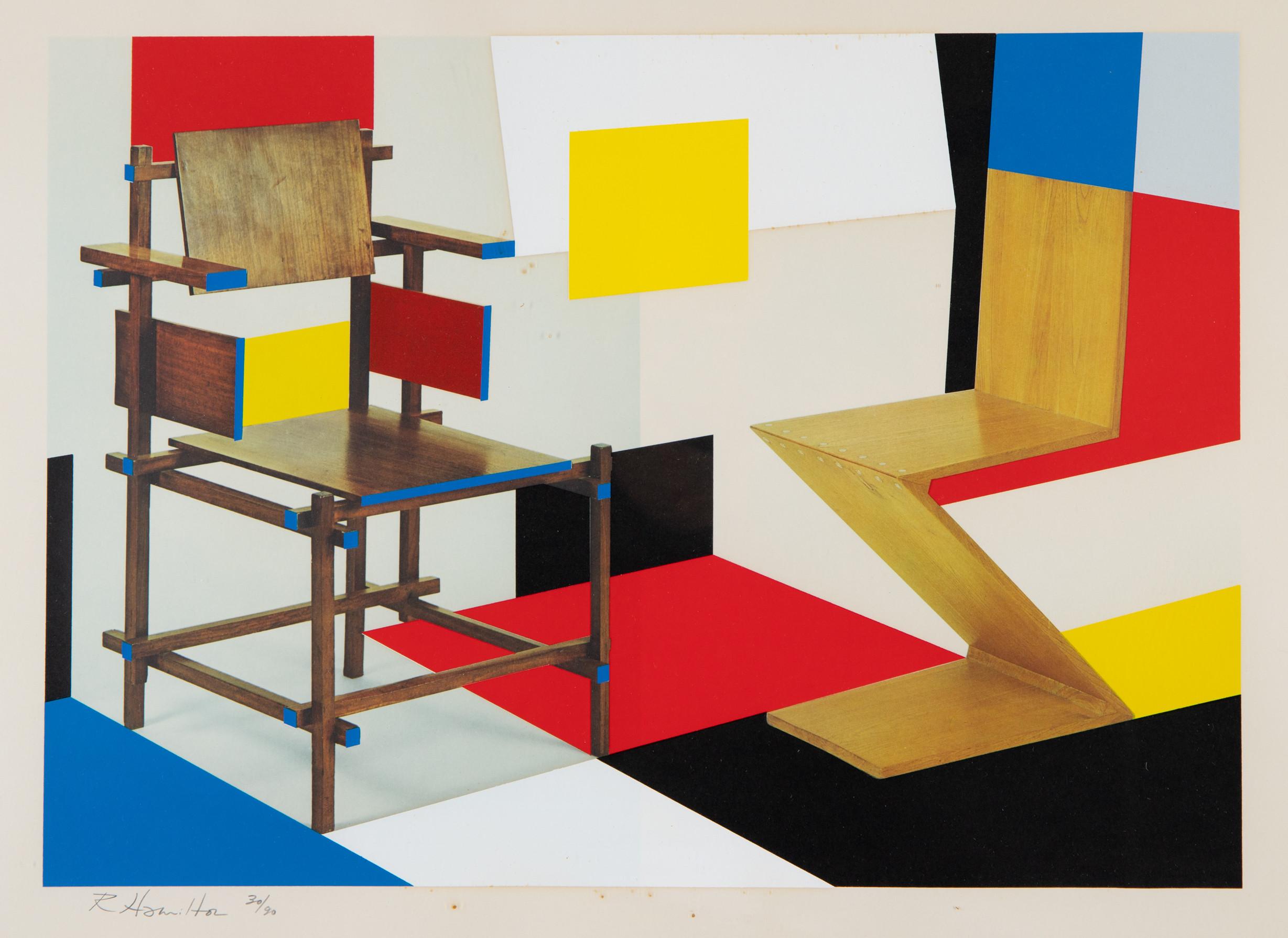 Richard Hamilton - Puesta en escena del Stijl - Colotipia y serigrafía firmadas a mano en venta 1