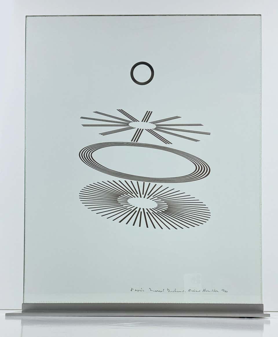 Oculist witnesses (après Marcel Duchamp) glass sculpture with silver screenprint