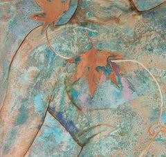 „Arabesque Unplugged“ Ölgemälde auf Kupfer   weiblicher Aktblaue oxidierte Patina