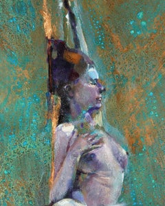 Assurgent Figure (Oil on Copper) Colorful Female Nude