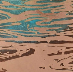 "Onsen" - Oil painting on Copper - Abstract blue brown beige