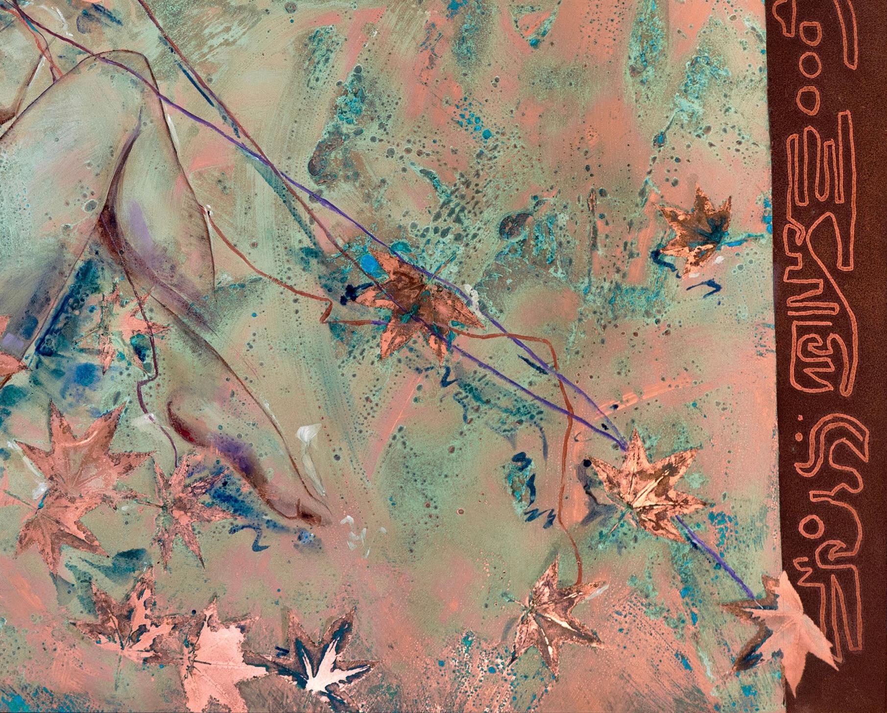 Skies Remembered - Peinture  l'huile sur cuivre   Patine oxyde bleue pour femme nue - Contemporain Painting par Richard Hawk