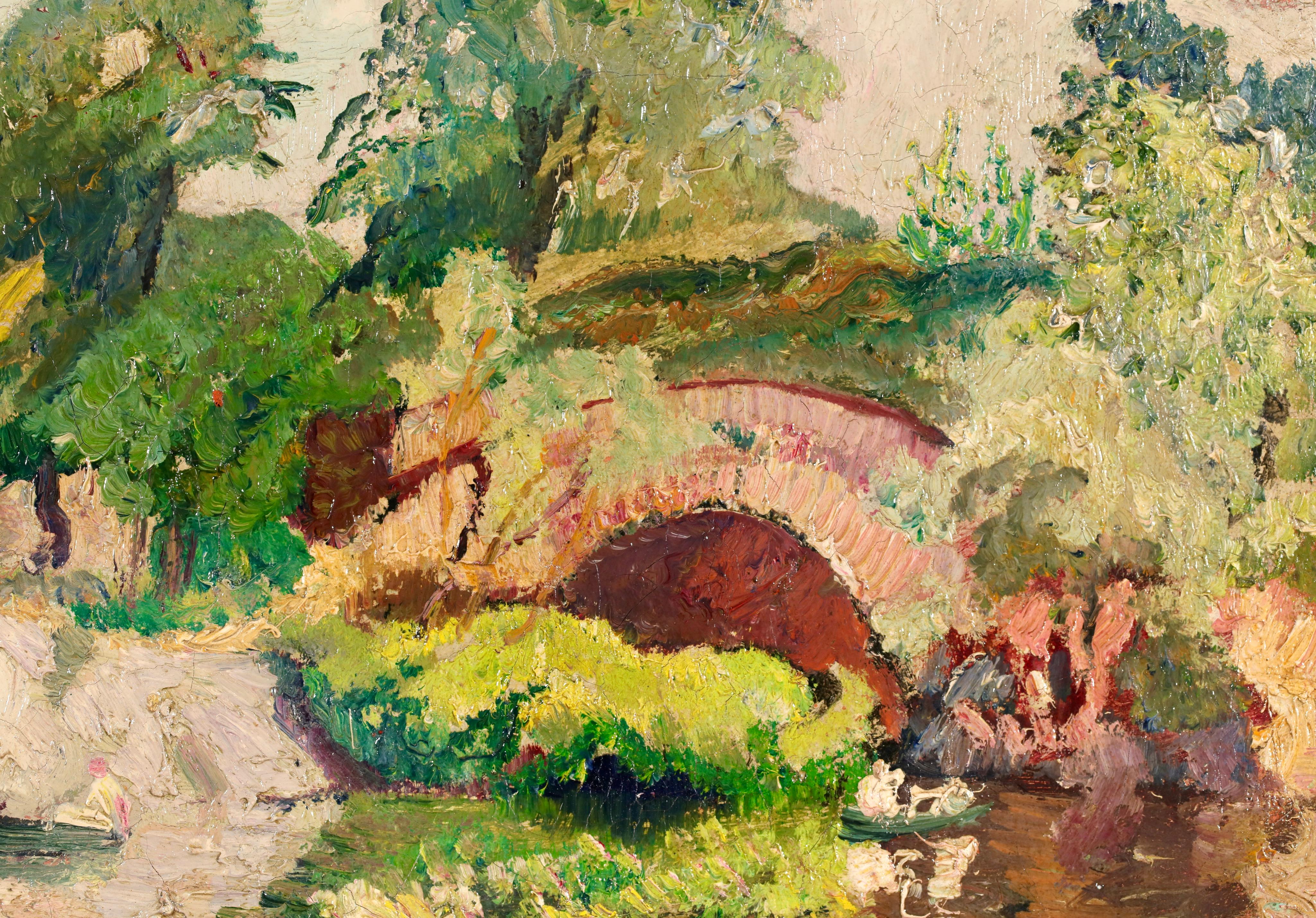 Boating at Central Park - Impressionist Landscape Oil by Richard Hayley Lever For Sale 2