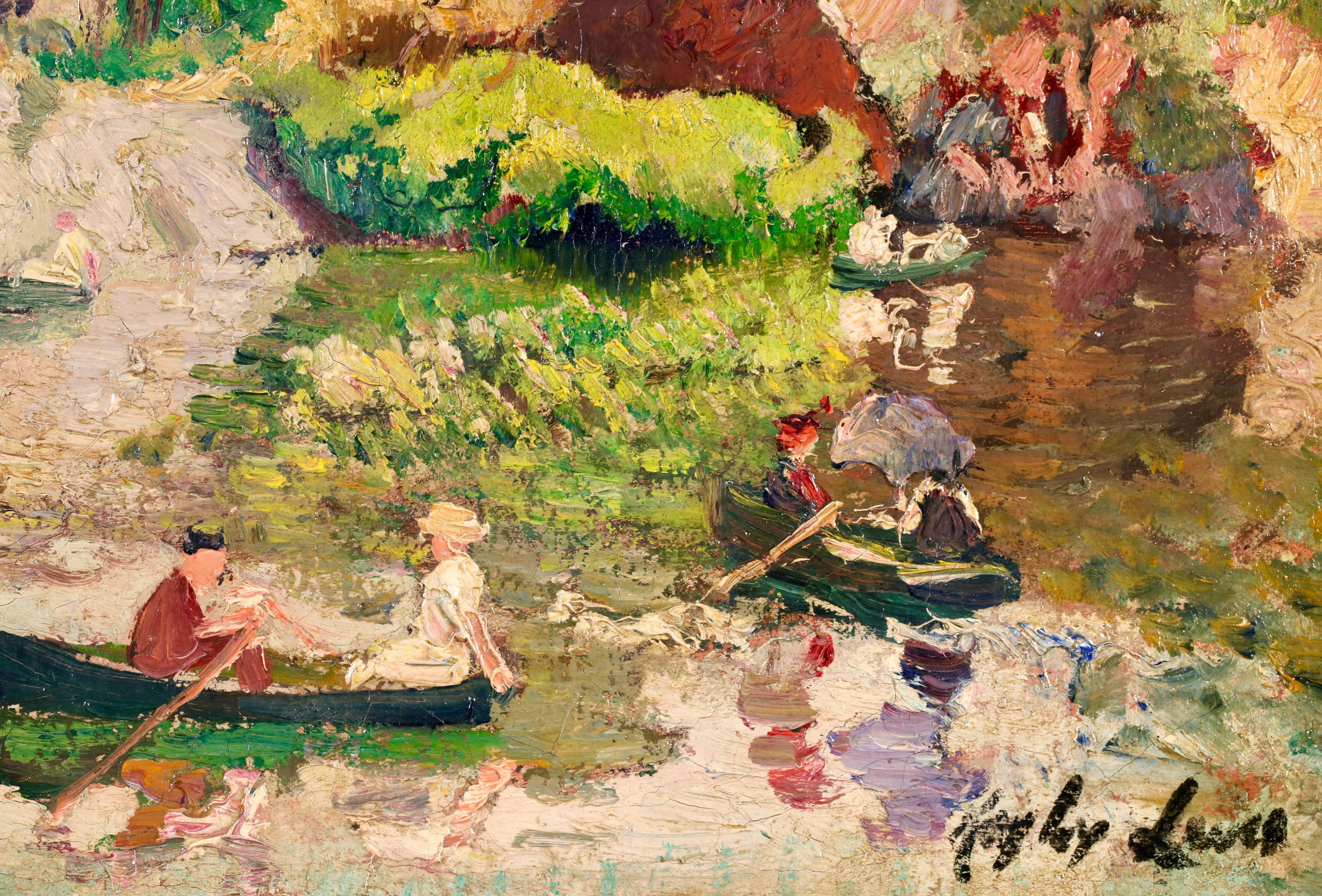 Boating at Central Park - Impressionist Landscape Oil by Richard Hayley Lever For Sale 3