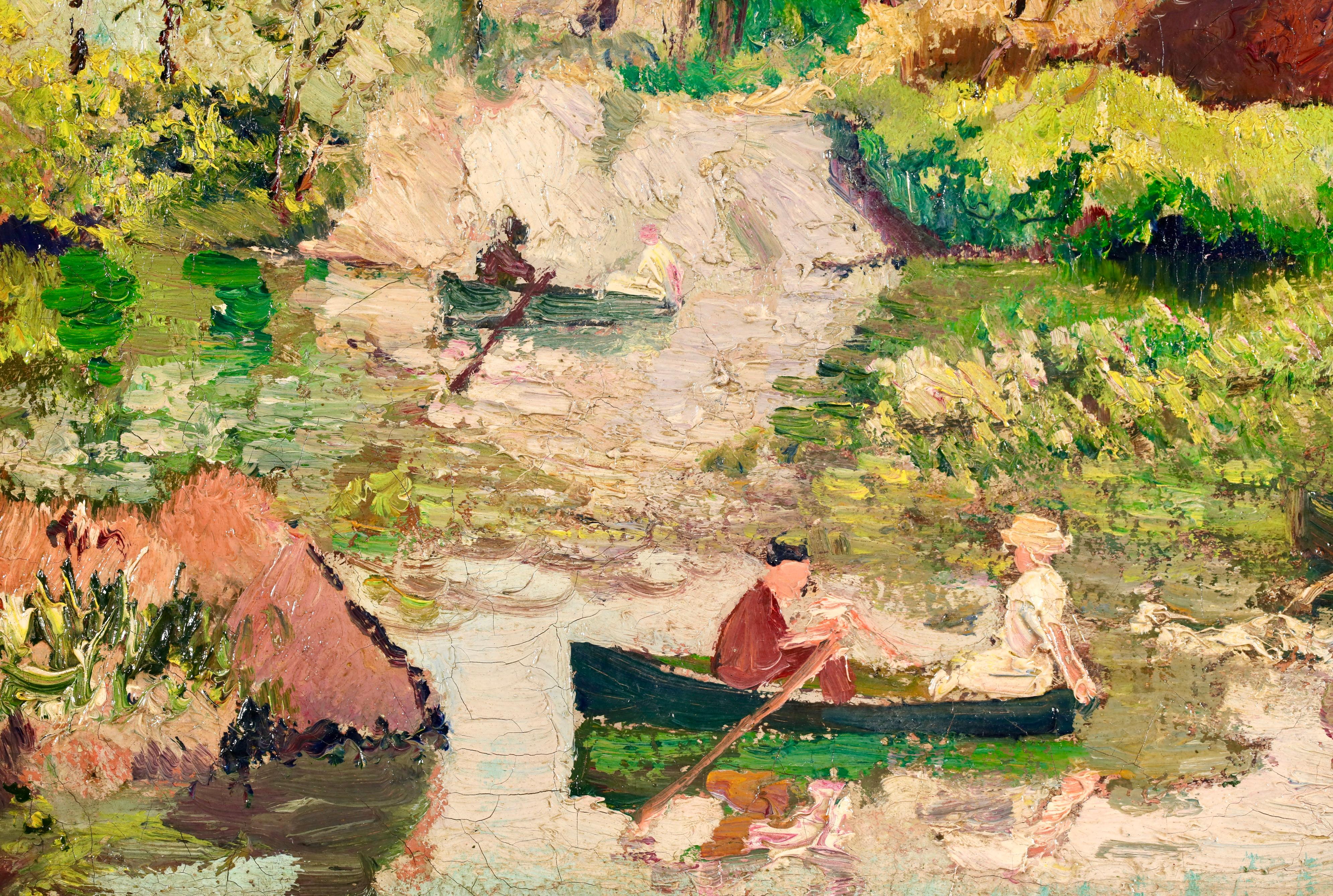 Boating at Central Park - Impressionist Landscape Oil by Richard Hayley Lever For Sale 4