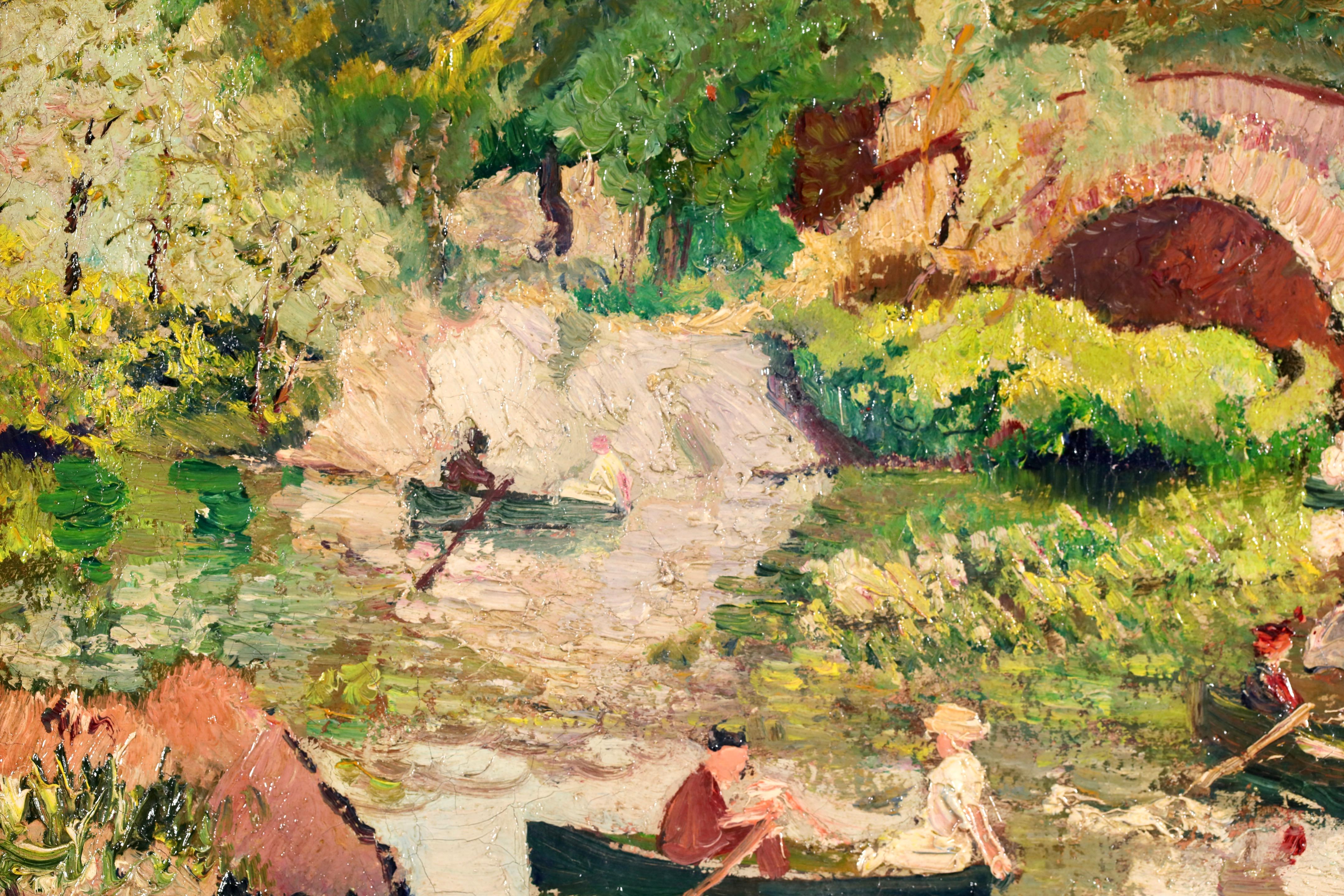 Boating at Central Park - Impressionist Landscape Oil by Richard Hayley Lever For Sale 5