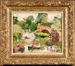 Antique Boating at Central Park - Impressionist Landscape Oil by Richard Hayley Lever