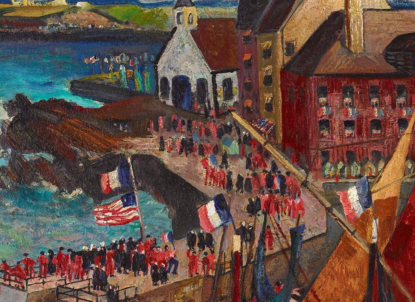Concarneau (Quatorze Juillet), 1911
Oil on canvas, 40 x 50 inches (101.6 x 127 cm)
Framed dimensions: 44 1/2 x 54 inches
Signed and dated lower right: Hayley Lever / 1911.

Provenance
Clayton-Liberatore Gallery, Bridgehampton, New York;
Private