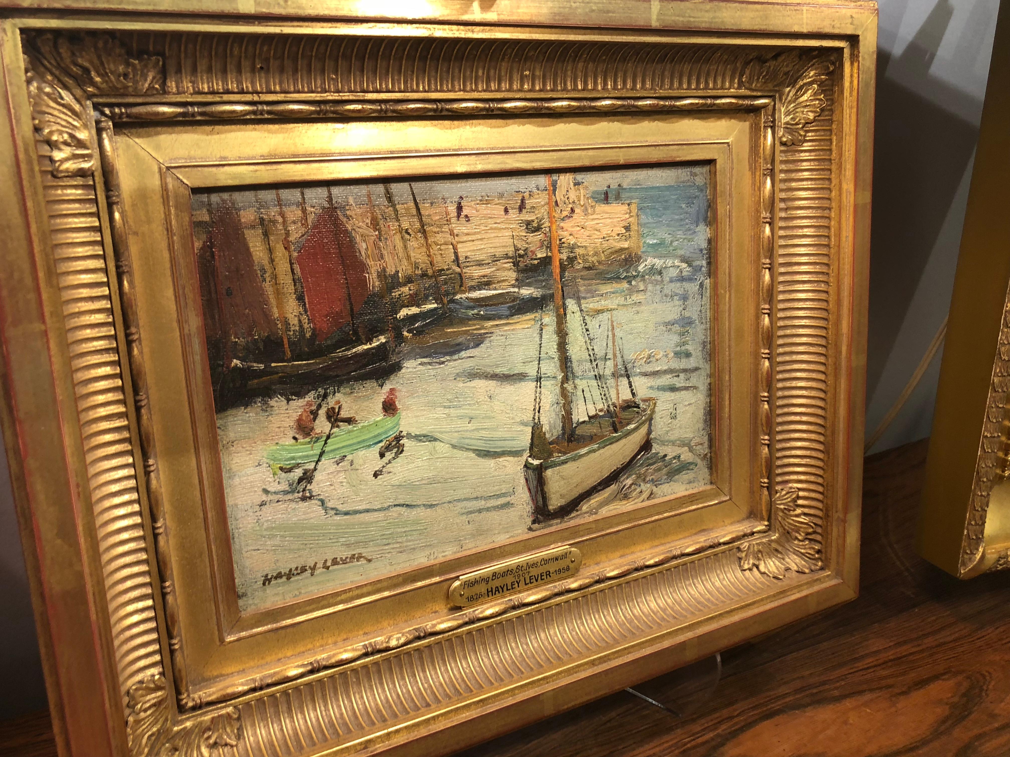 Pier de pêche - St. Ives, Cornouailles - Impressionnisme Painting par Richard Hayley Lever