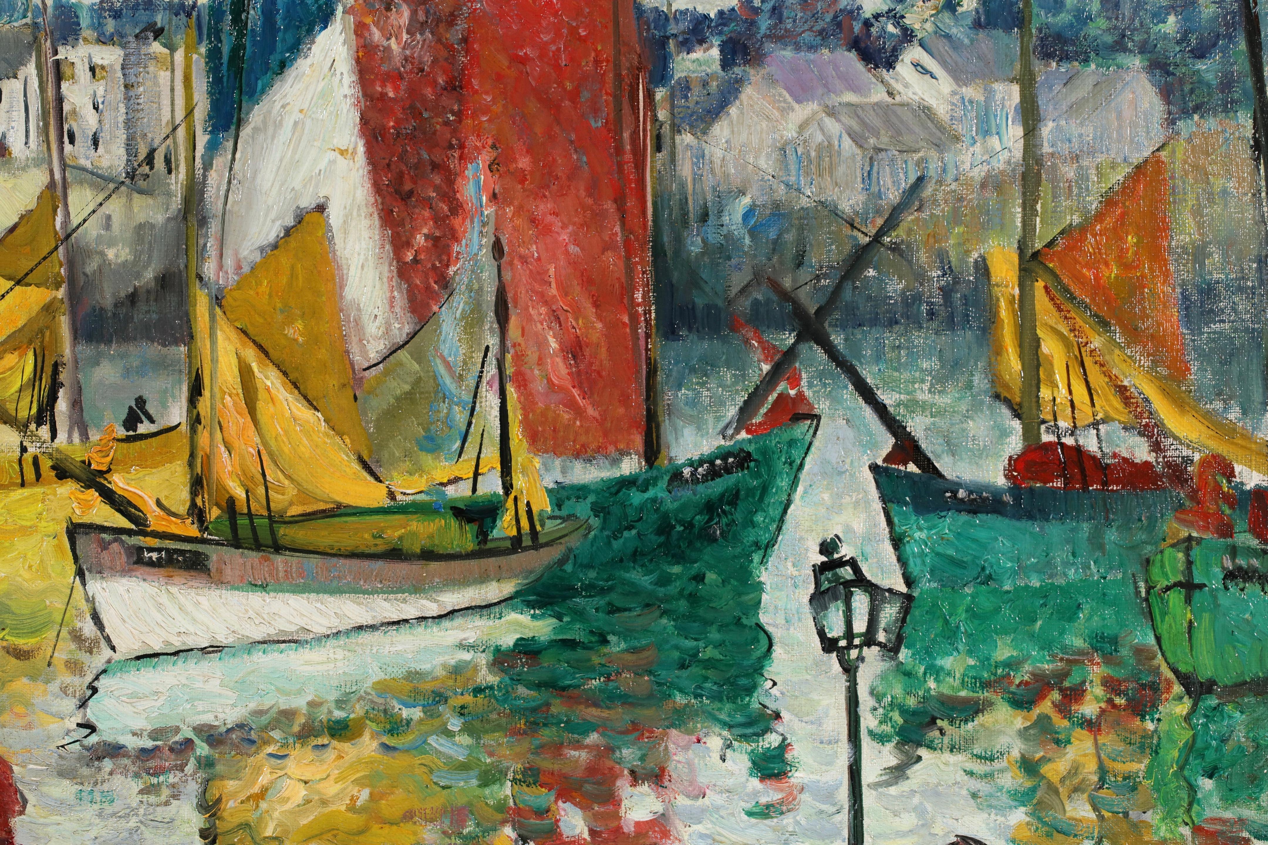 Porto di St. Ives - Paesaggio marino con figure impressioniste, olio di Richard Hayley Lever in vendita 2