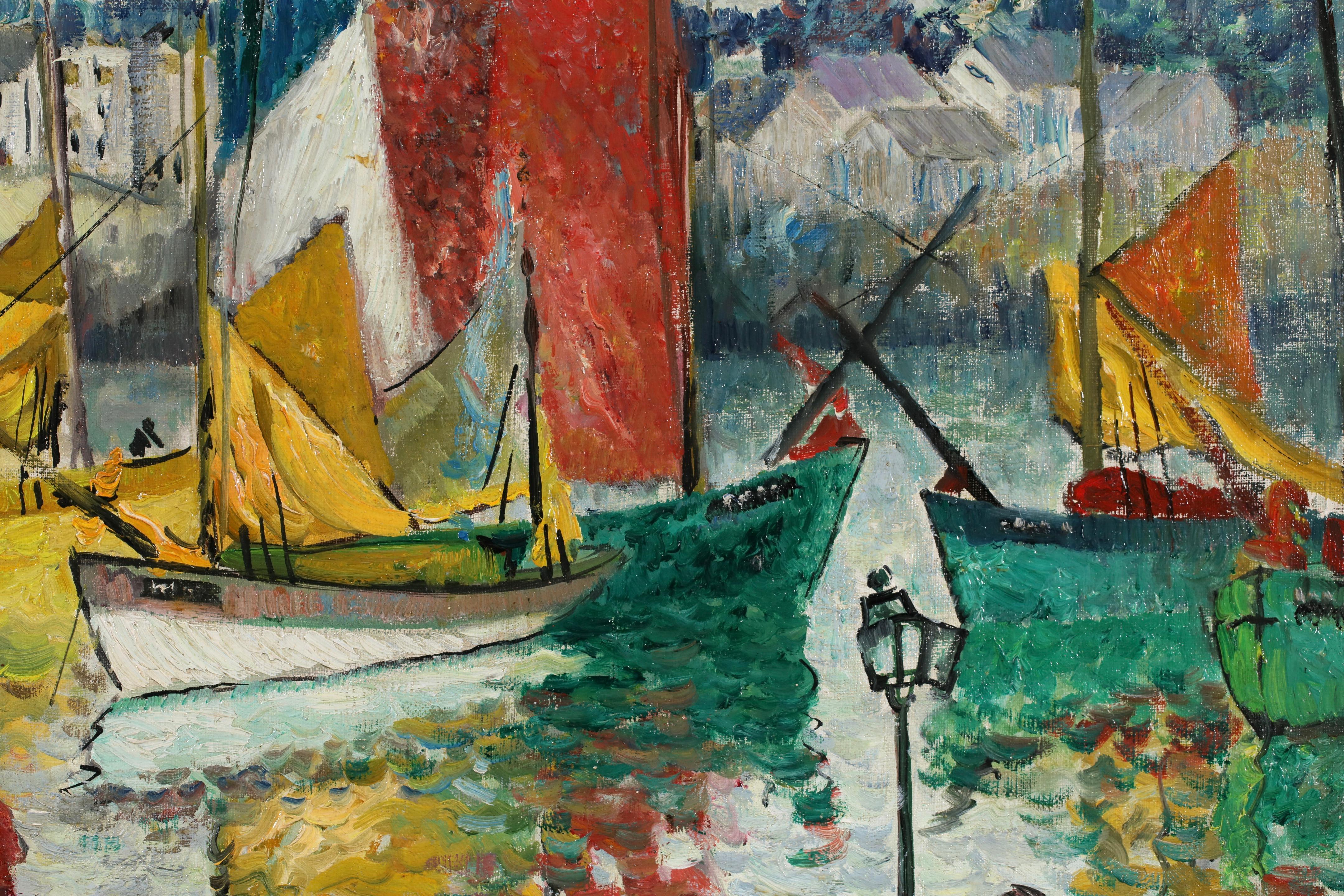 Porto di St. Ives - Paesaggio marino con figure impressioniste, olio di Richard Hayley Lever in vendita 3