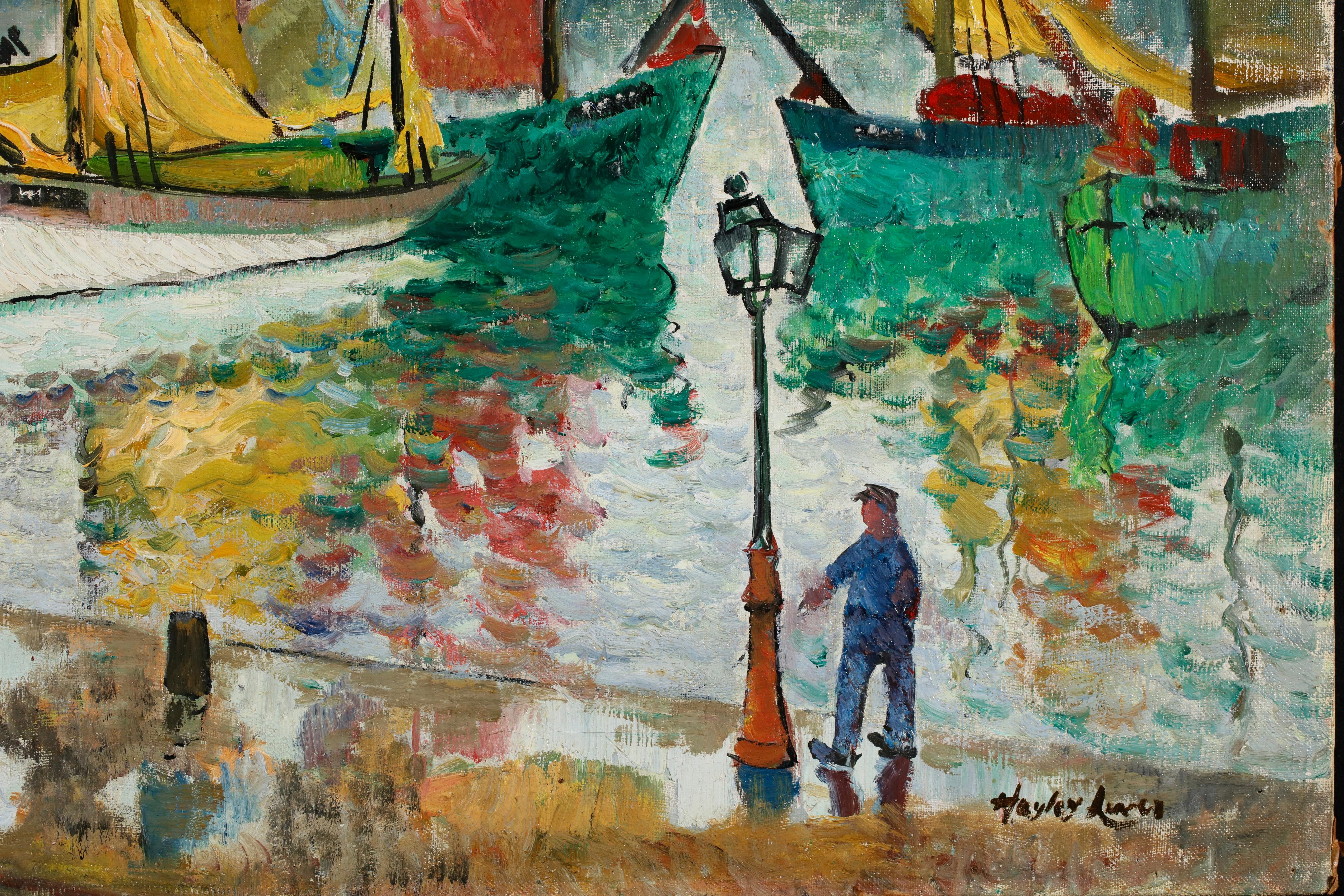Porto di St. Ives - Paesaggio marino con figure impressioniste, olio di Richard Hayley Lever in vendita 5