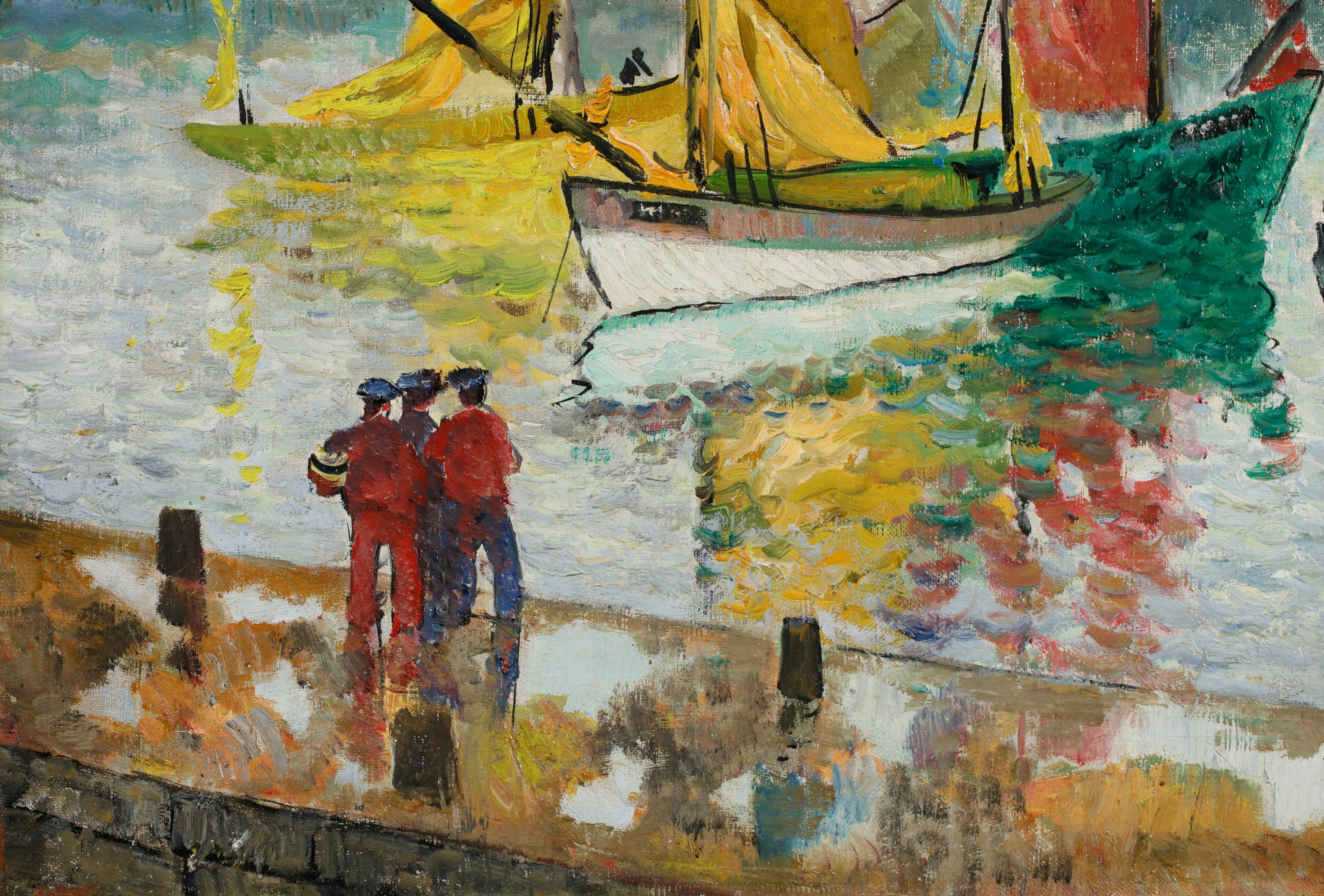 Porto di St. Ives - Paesaggio marino con figure impressioniste, olio di Richard Hayley Lever in vendita 6