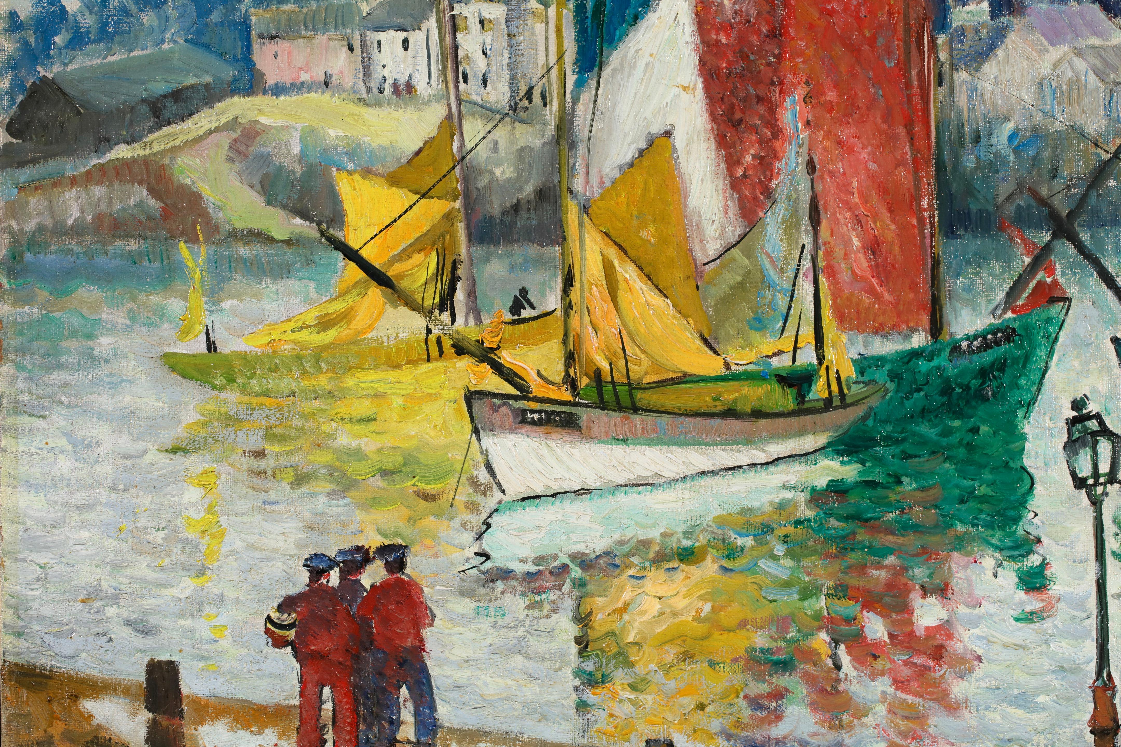 Porto di St. Ives - Paesaggio marino con figure impressioniste, olio di Richard Hayley Lever in vendita 7