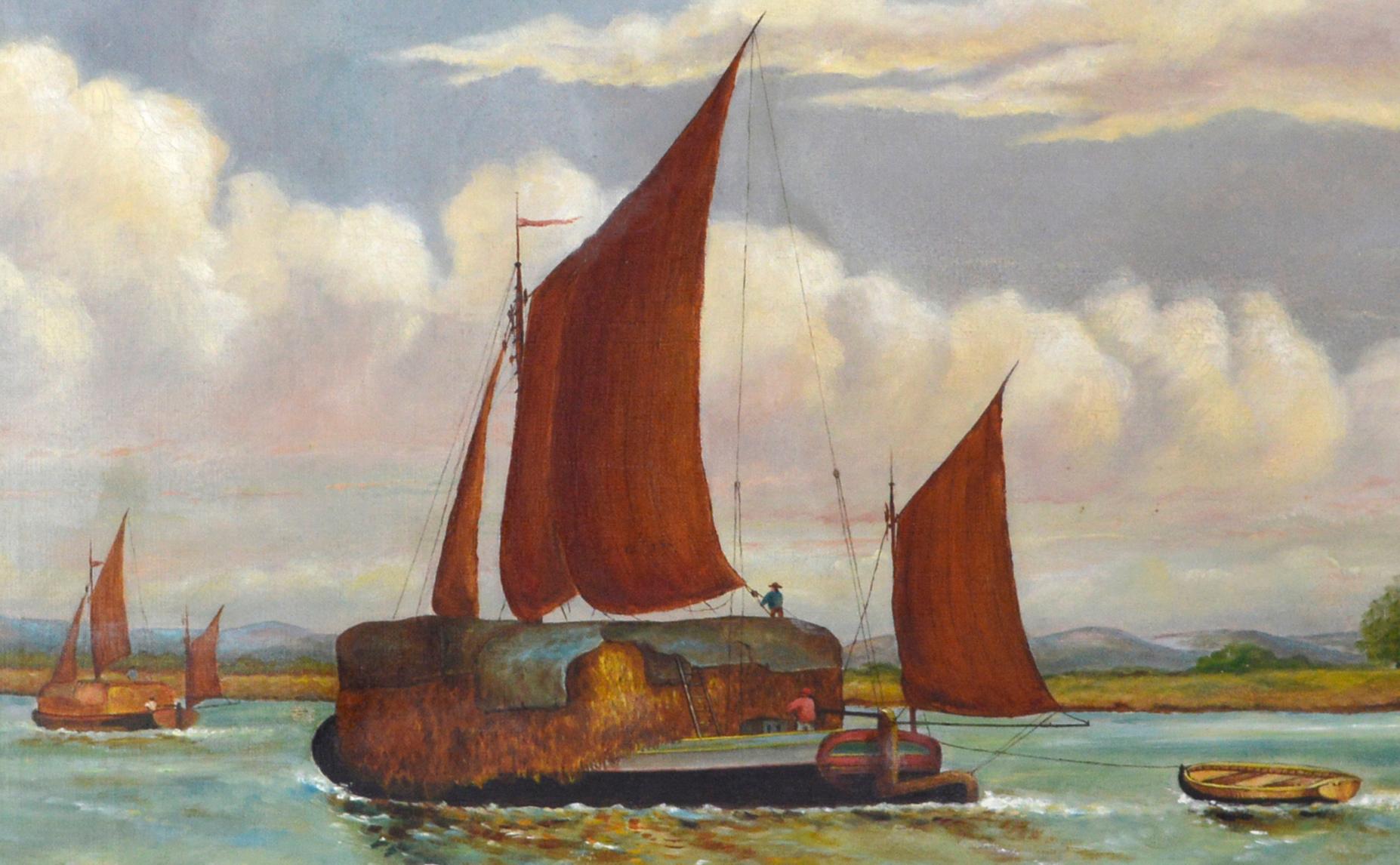 « Straw Barge » sur la Tamise (d'après) Edward Duncan Huile sur lin 1898 - Impressionnisme Painting par Richard Hayley Lever