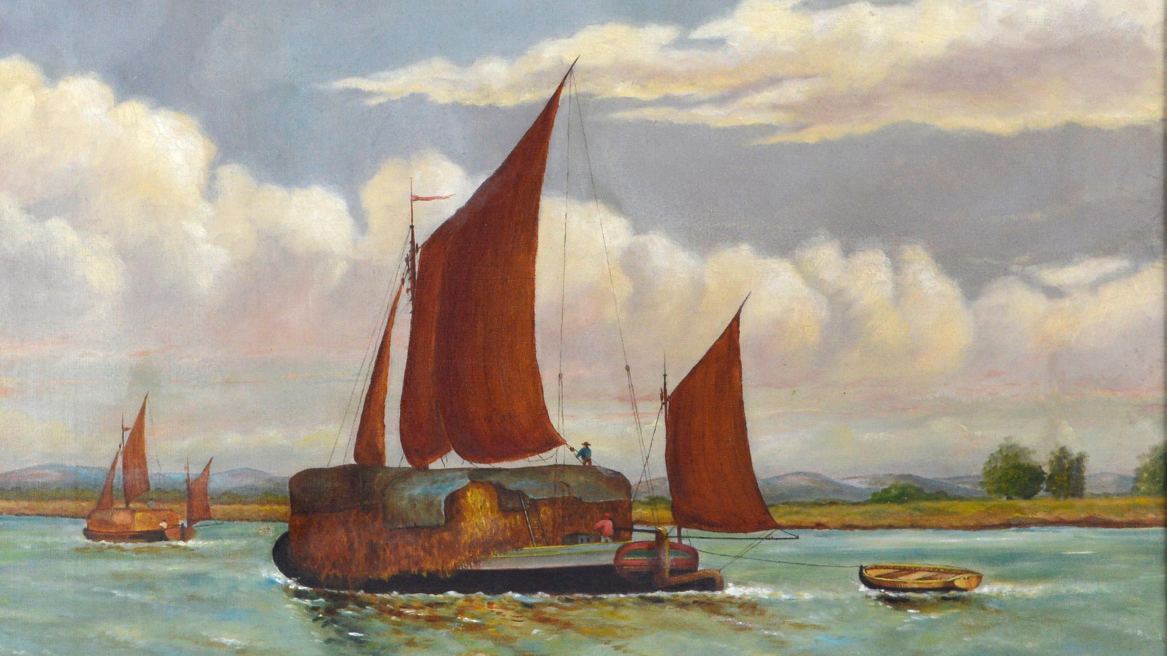 Edward Duncan, Öl auf Leinen, 1898, „Straw Barge“ an der Thames (nach) (Grau), Landscape Painting, von Richard Hayley Lever