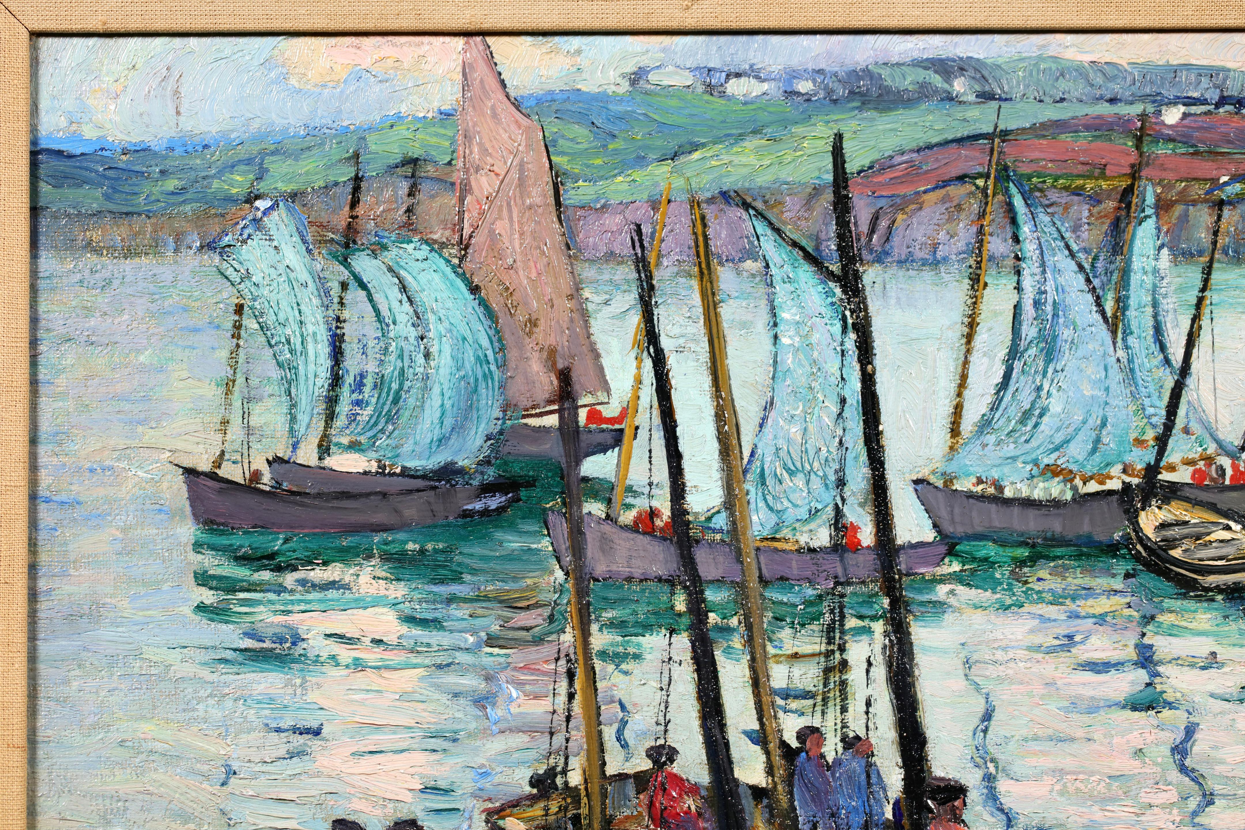 Déchargement de la prise - Impressionniste Figures Seascape Oil by Richard Hayley Lever en vente 11