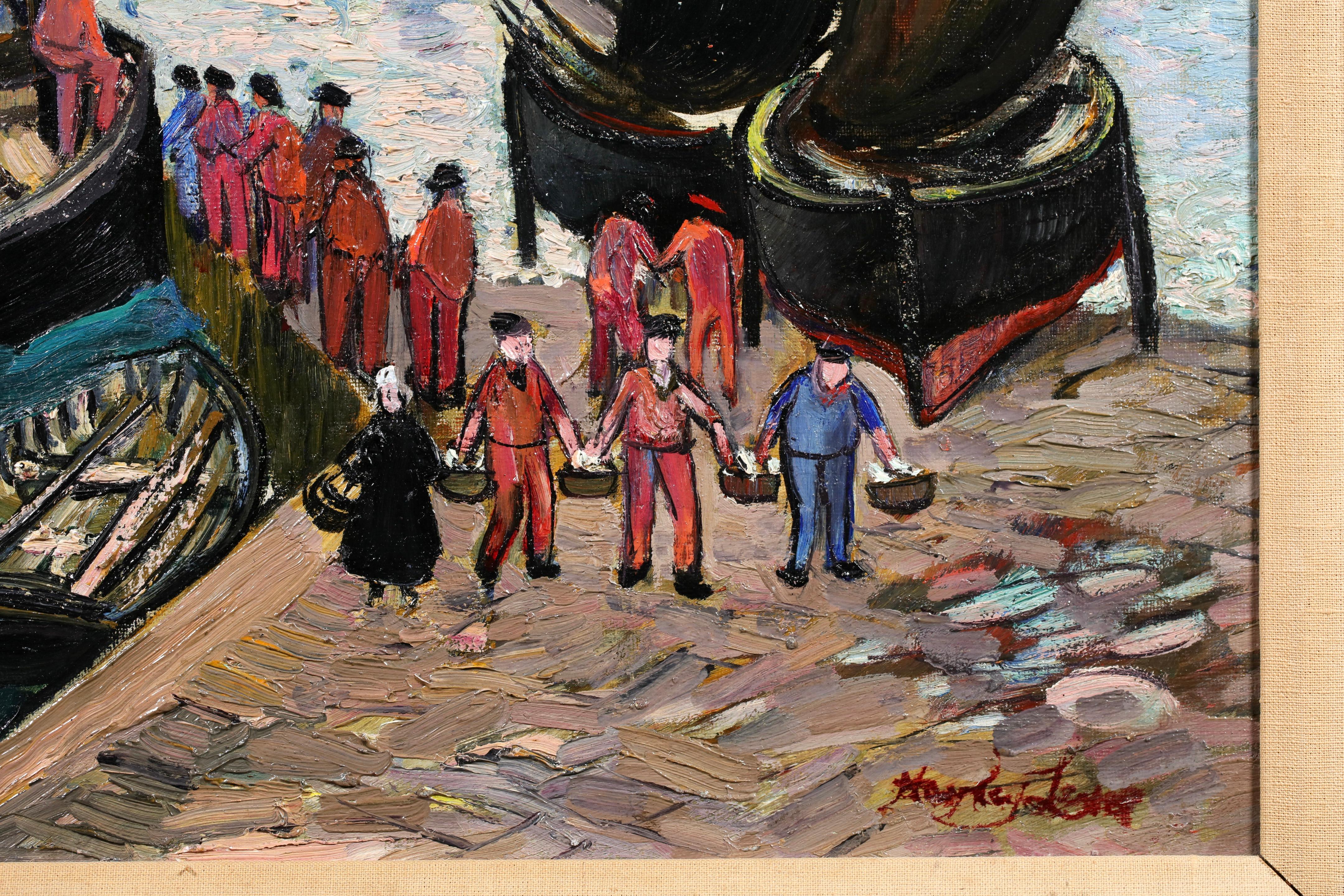 Déchargement de la prise - Impressionniste Figures Seascape Oil by Richard Hayley Lever en vente 5