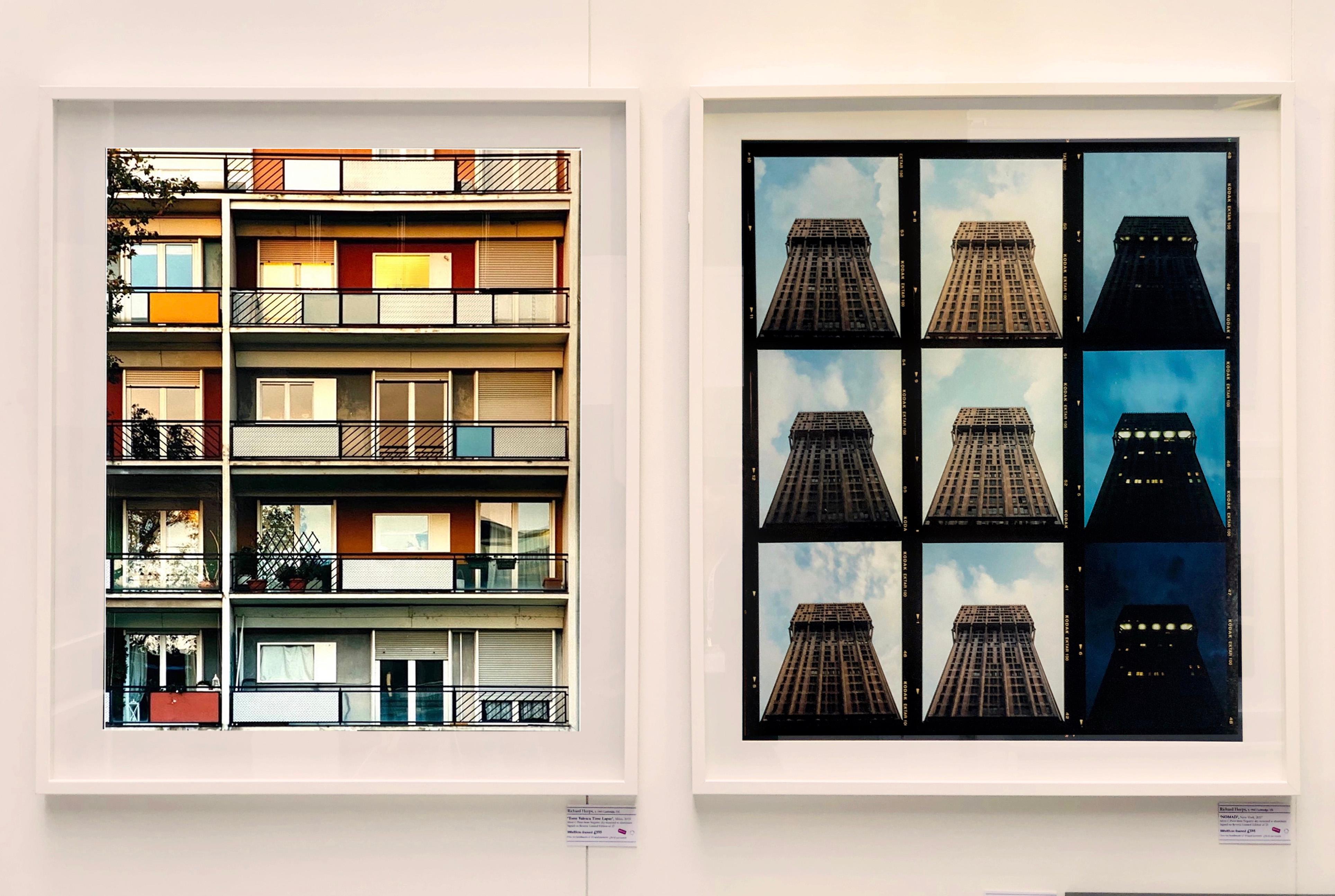 49 Via Dezza, Gio Ponti's iconic Milanese apartments, captured at sunset, from Richard Heeps series A Short History of Milan began as a special project for the 2018 Affordable Art Fair Milan. It was well received and the artwork has become popular