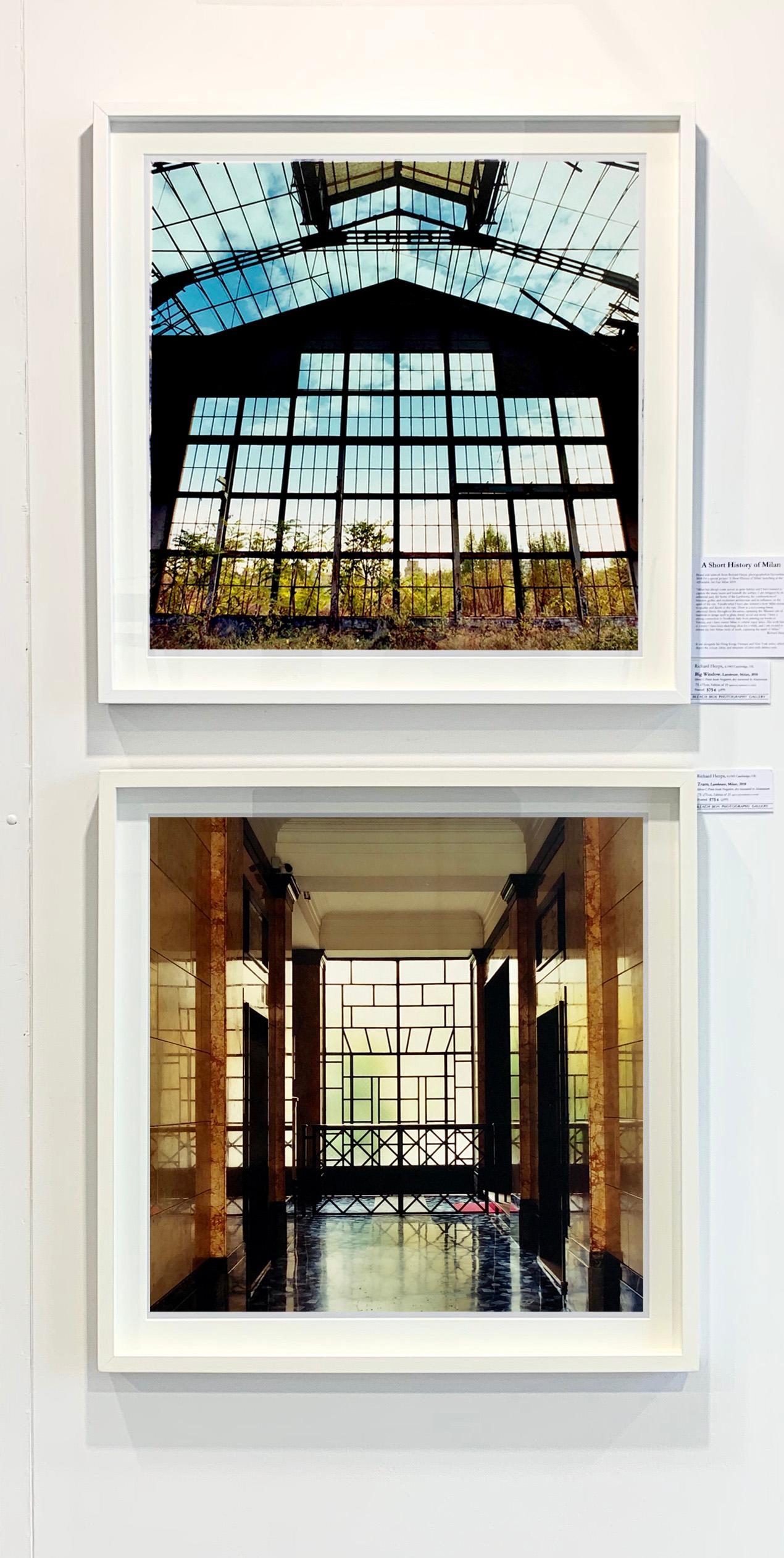 Big Window, Lambrate, Milan - Industrial architecture Italian color photography - Gray Print by Richard Heeps