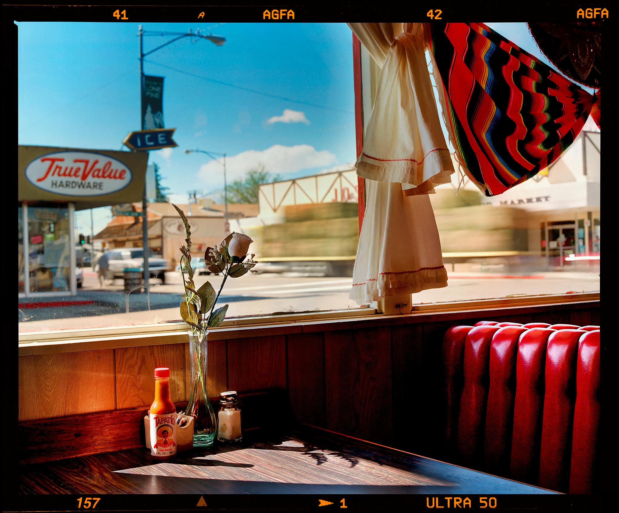Richard Heeps Landscape Photograph - Bonanza Café (Film Edge), Lone Pine, California - American Diner Interior Photo