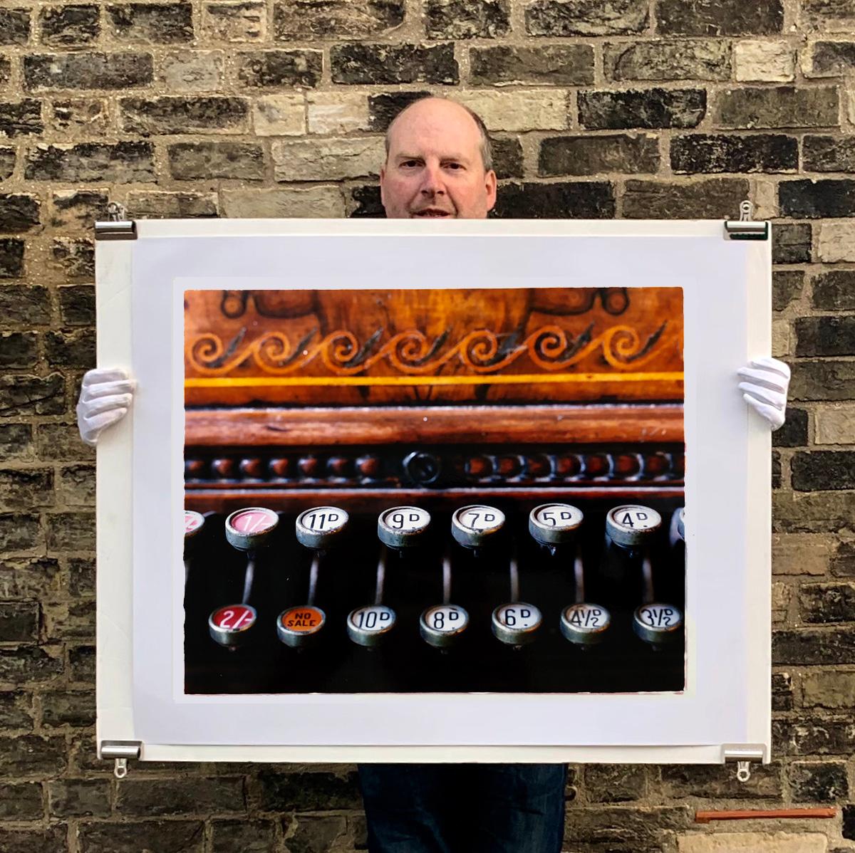 Cash Register, Stockton-on-Tees - Vintage carved wood register color photography - Contemporary Print by Richard Heeps