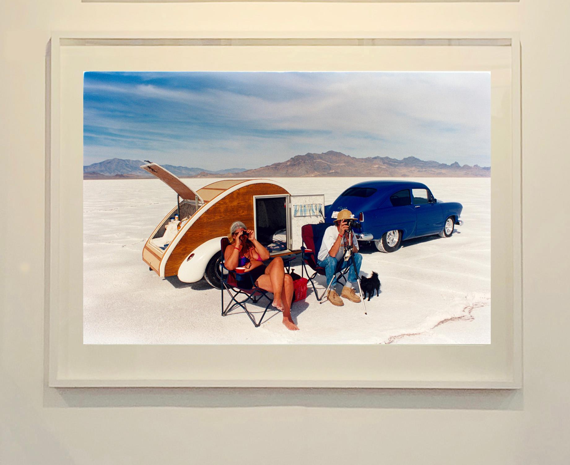 Christine's '52 Henry J & Teardrop Caravan, Bonneville, Utah - Color photography - Photograph by Richard Heeps
