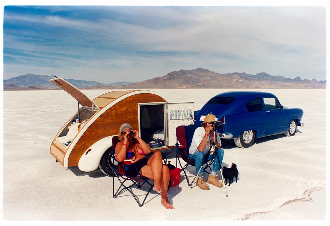 Richard Heeps Color Photograph - Christine's '52 Henry J & Teardrop Caravan, Bonneville, Utah - Color photography