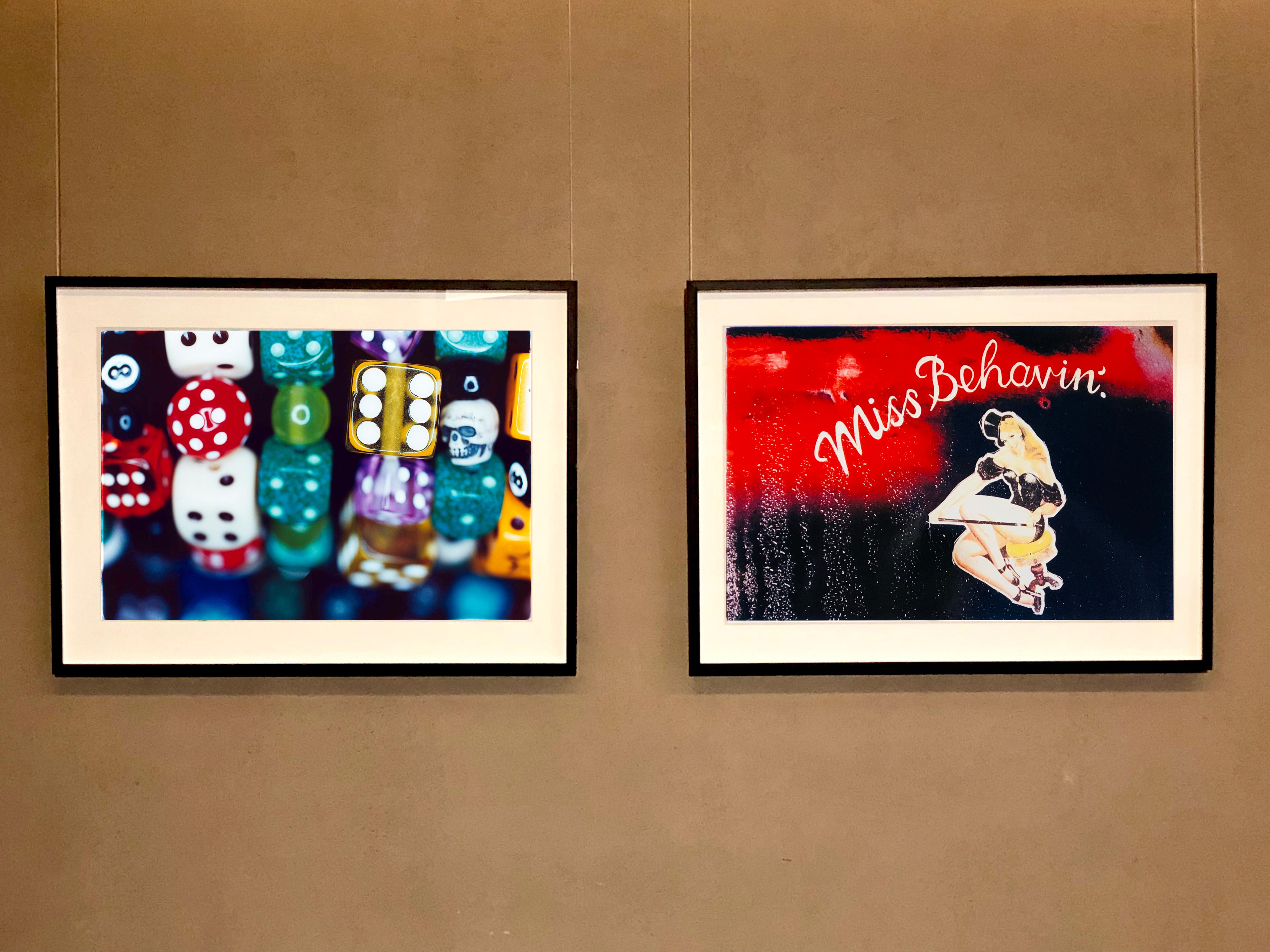 Part of Richard Heeps 'Man's Ruin' Series, this fun multi-colour picture has so many iconic motifs, from lucky dice, lucky number 8 and skull and cross bones. 

This artwork is a limited edition of 25, gloss photographic print. Accompanied by a