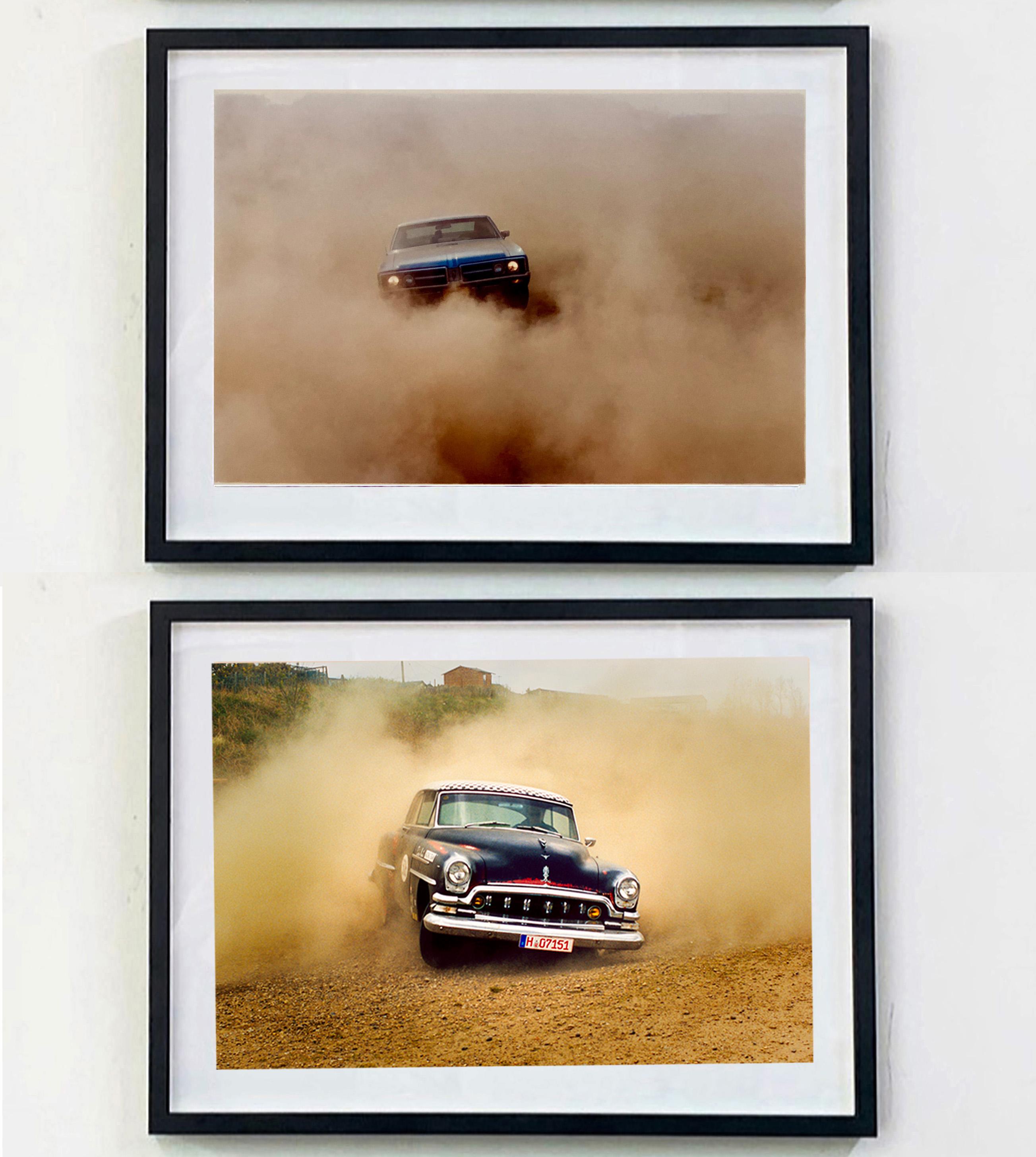 'Donutting' shows a classic American car donut driving on a Norfolk beach in the East of England. This photograph was captured at Hemsby Rock and Roll weekend, and is part of Richard Heeps' Man's Ruin' series.

This artwork is a limited edition