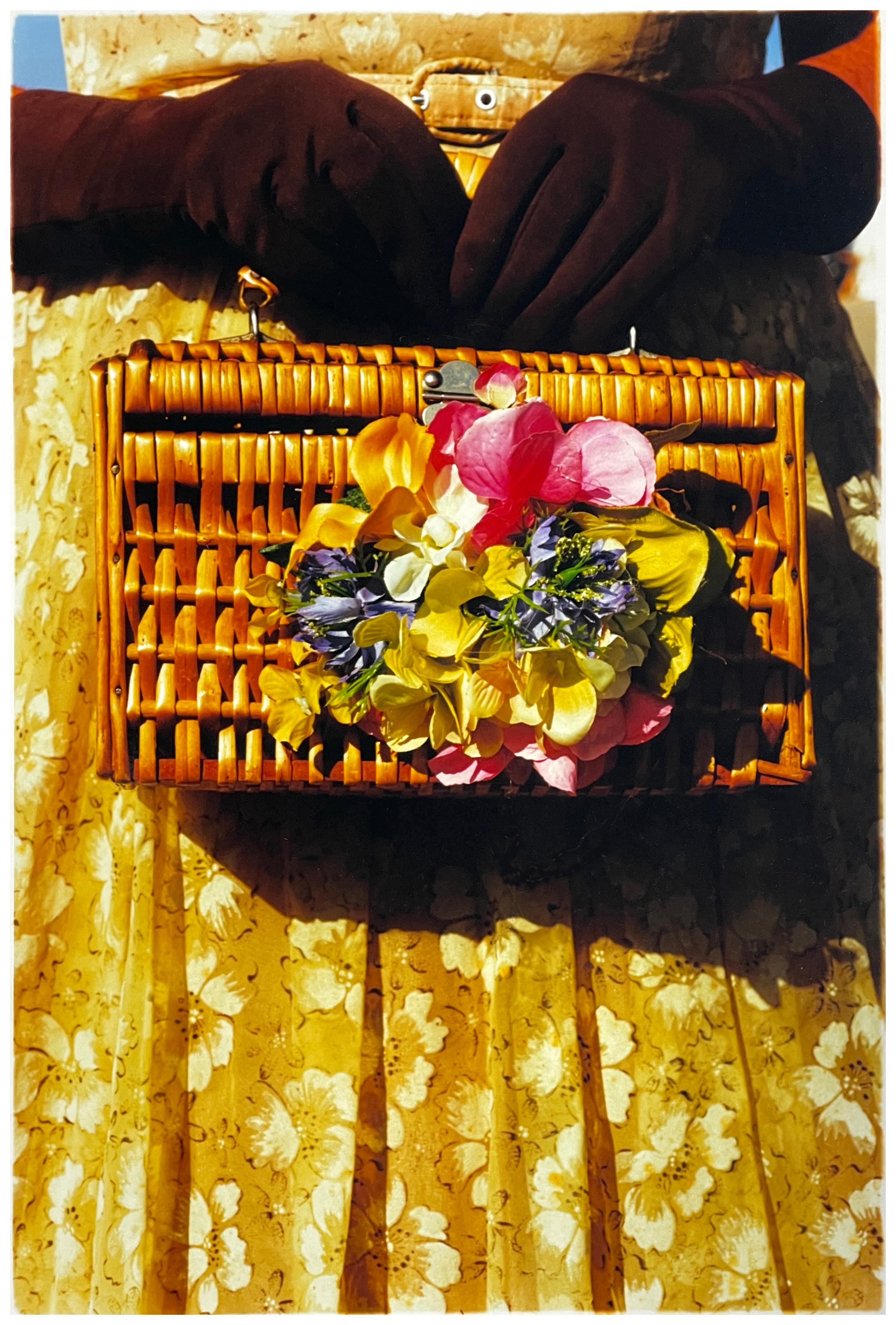 Richard Heeps Color Photograph - Floral Wicker Bag, Goodwood Revival - Vintage Fashion Photograph