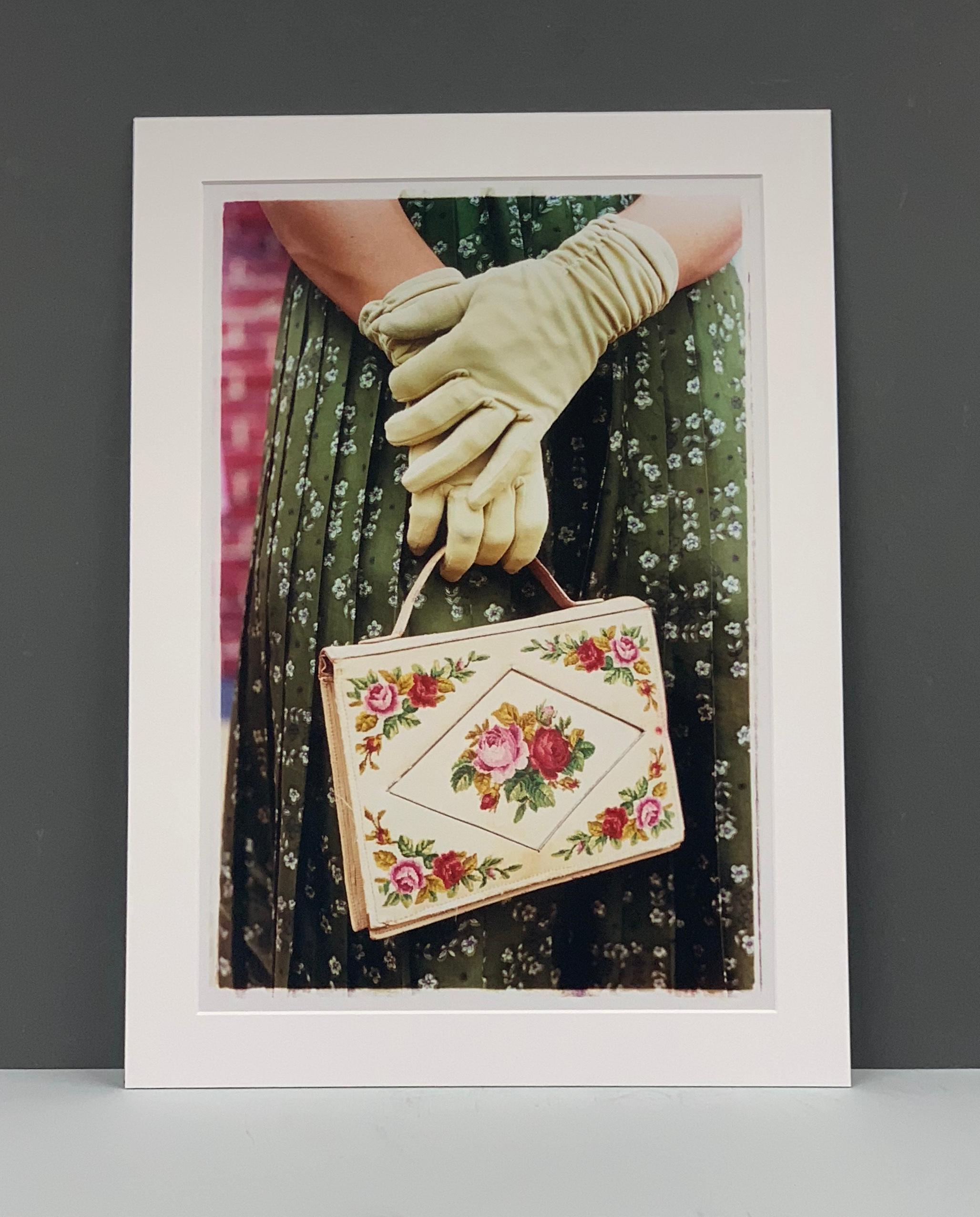 Gloves & Handbag, Goodwood, Chichester - Feminine fashion, color photography - Black Color Photograph by Richard Heeps