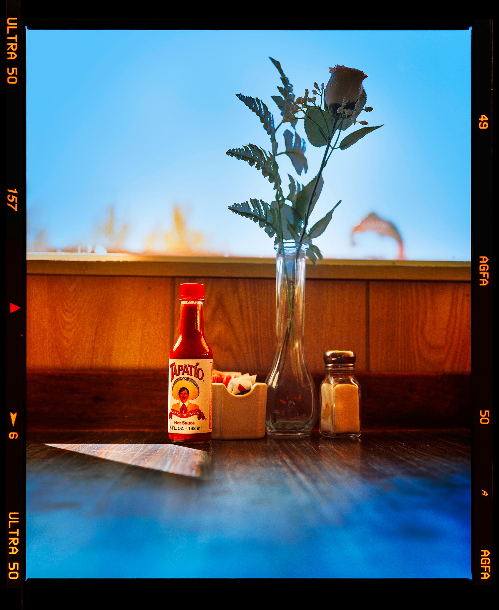 Richard Heeps Color Photograph - Hot Sauce, Lone Pine, California - American diner interior color photograph
