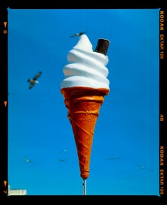 Ice Cream Cone, Brighton Beach - English Blue Sky Color Photograph Framed