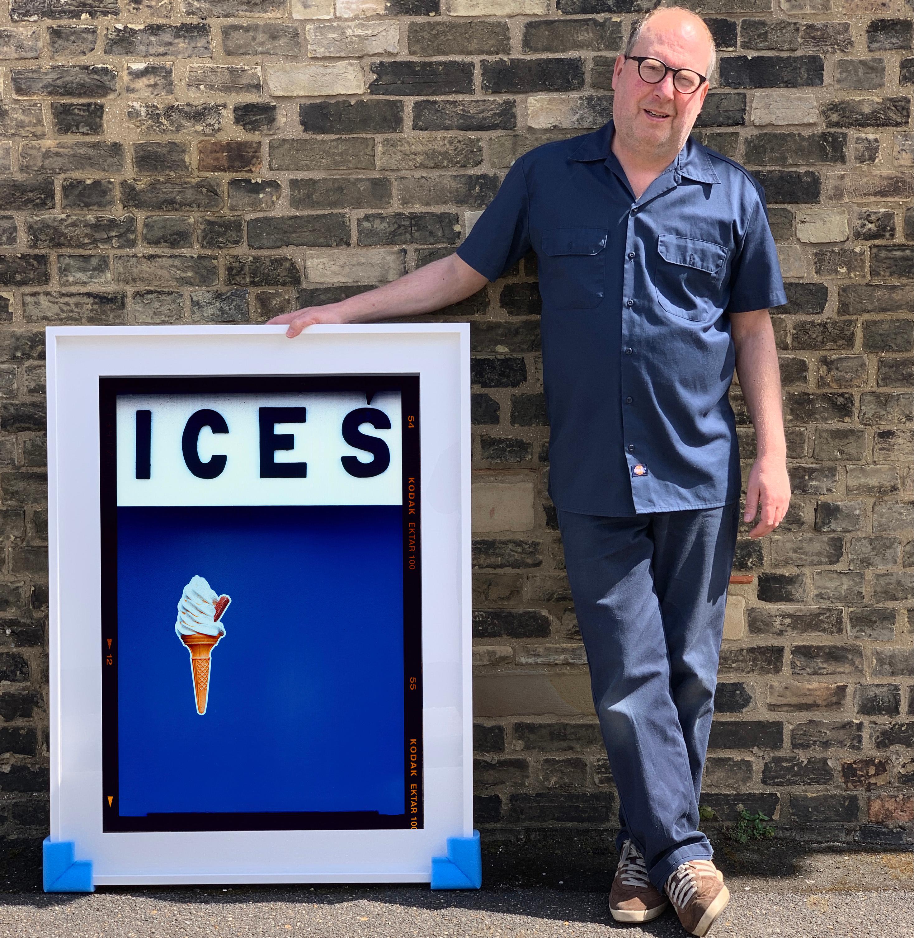 Ices, photographed at Bexhill-on-Sea. On one hand it's about the joys of the British seaside, the iconic ice cream cone, it's incredibly simple but on the somehow its created a conceptual piece of art, the ice cream cone suspended in a sea of blue