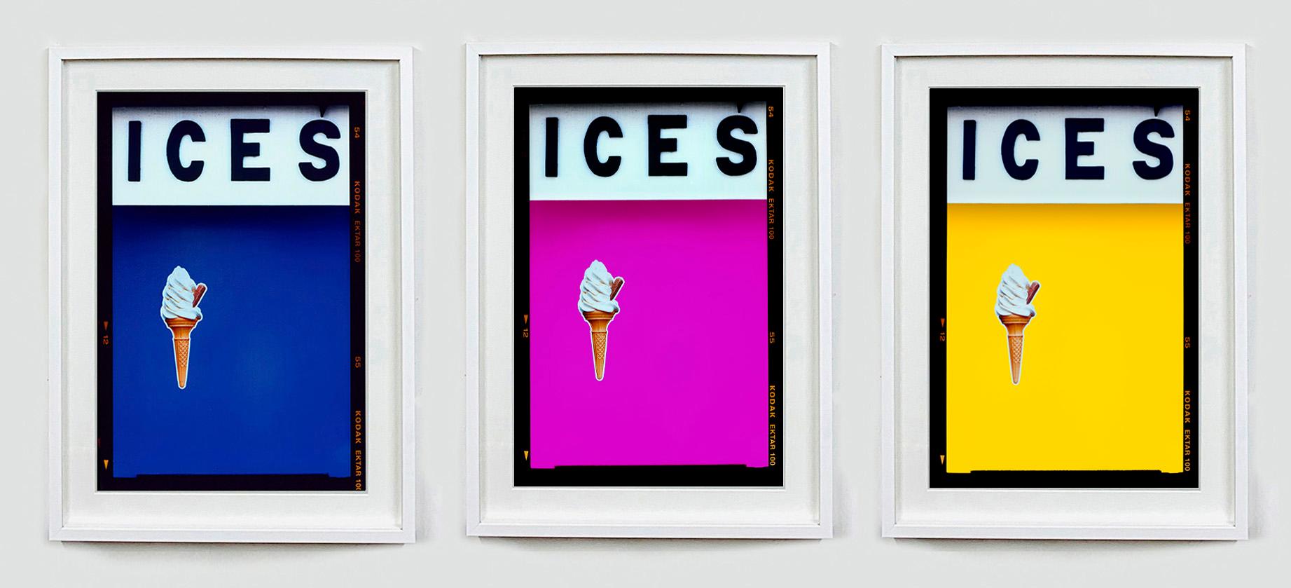 ICES Blue, Pink and Yellow Trio of Framed Colour Photography Artworks - White Print by Richard Heeps