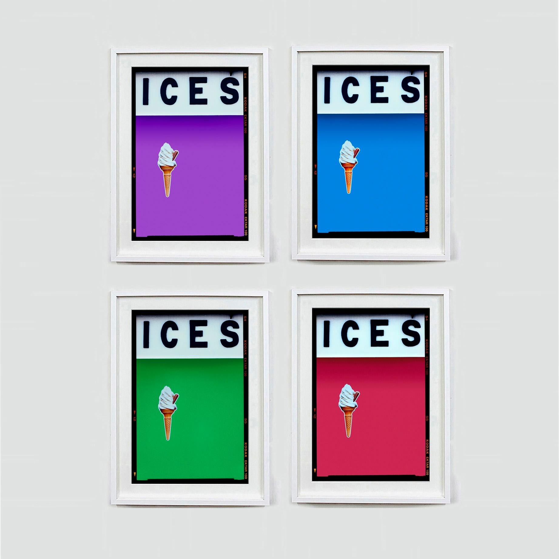 ICES - Four Framed Artworks, Photographs by Richard Heeps. 
Featured here Lilac, Sky Blue, Green and Raspberry. Get in touch to request other sizes or color combinations.

Each artwork measures 21.25" x 16" Framed in a Choice of Black or White Box