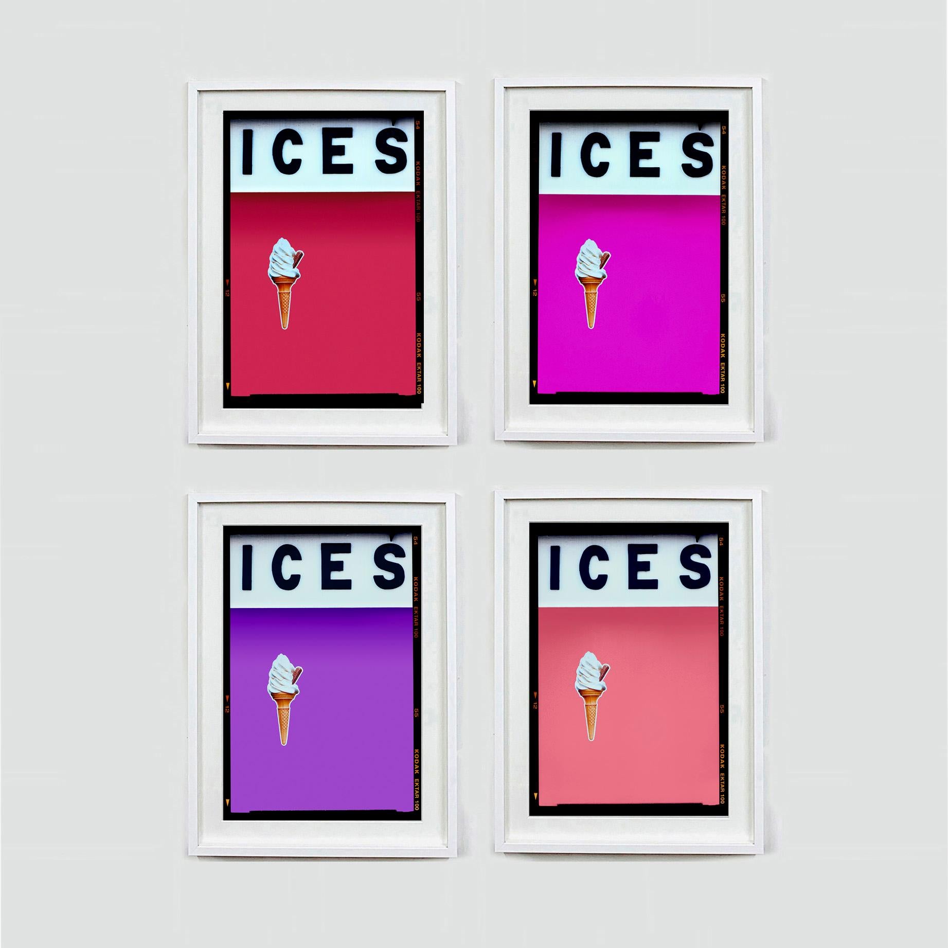 ICES - Four Framed Artworks, Photographs by Richard Heeps. 
Featured here Raspberry, Pink, Lilac and Coral. Get in touch to request other sizes or color combinations.

Each artwork measures 21.25